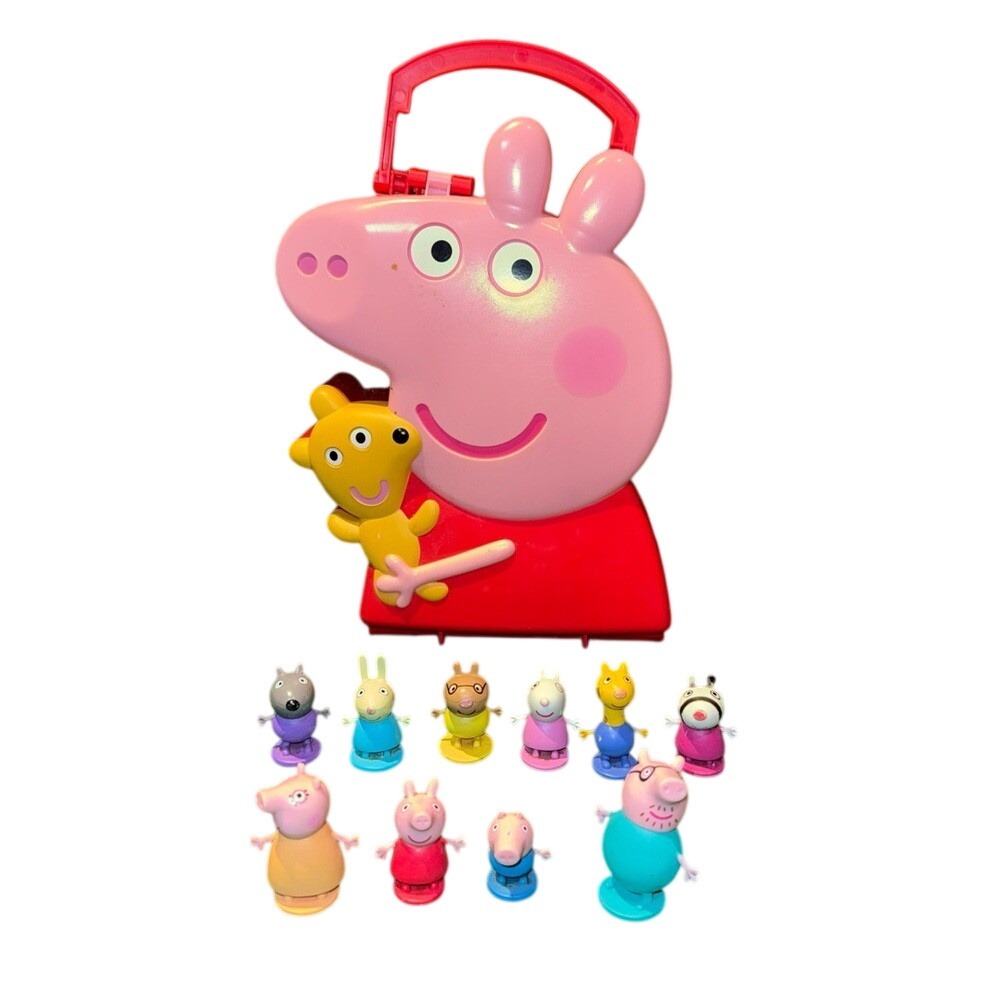 Peppa Pig Carry Case with 11 Figures‎ Mummy Daddy George Friends Toy Set Pink